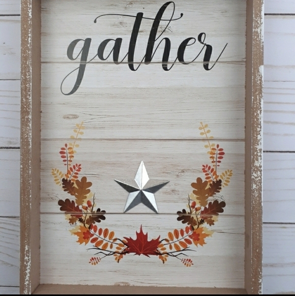 Fall Wall Hanging Gather Leaves Tin Star Jute Hanger - Picture 2 of 3